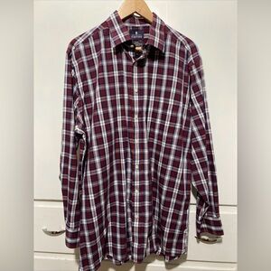 Stafford Travel Button Up Shirt Men's Long Sleeve Plaid Easy Care Size 17 Reg